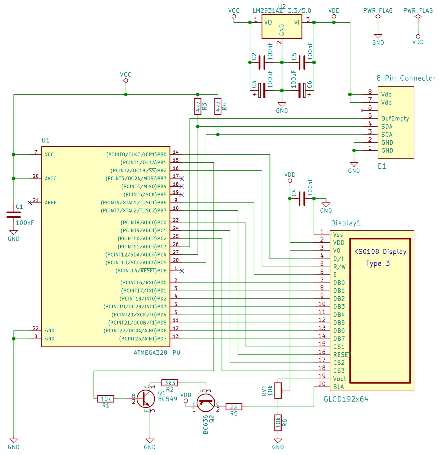 Schaltplan des I2C GLCD Interfaces