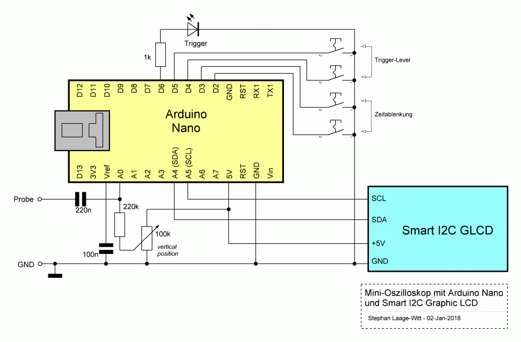 Schaltplan des Arduino Nano-Oszilloskops